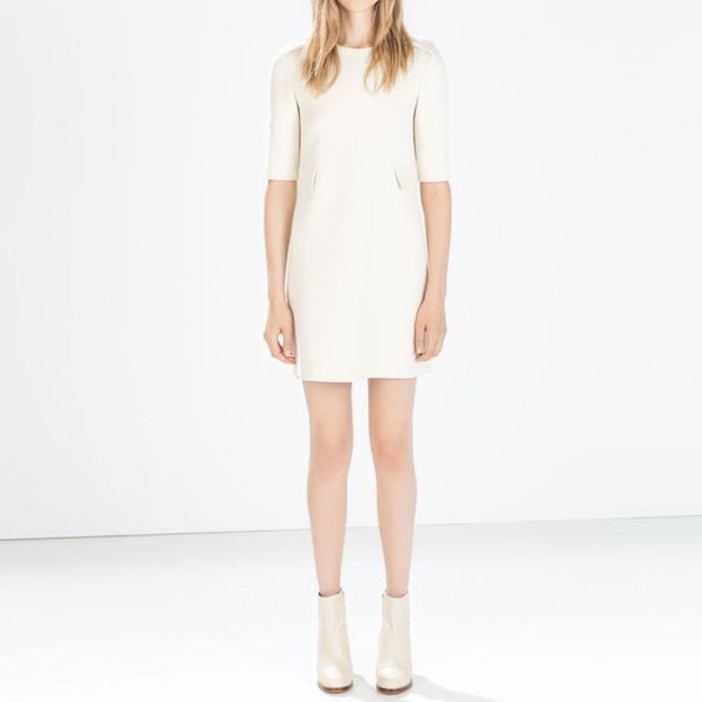 Zara Shift Dress with Epaulettes and Faux Pockets